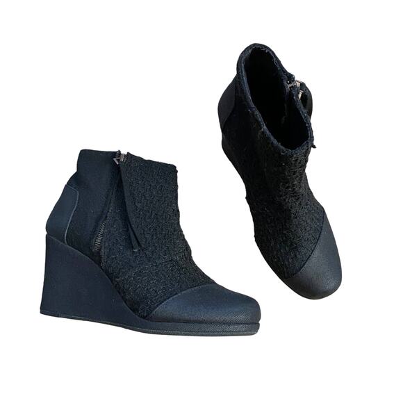 TOMS Black Platform Wedge Boots Booties 8.5 - Picture 5 of 8